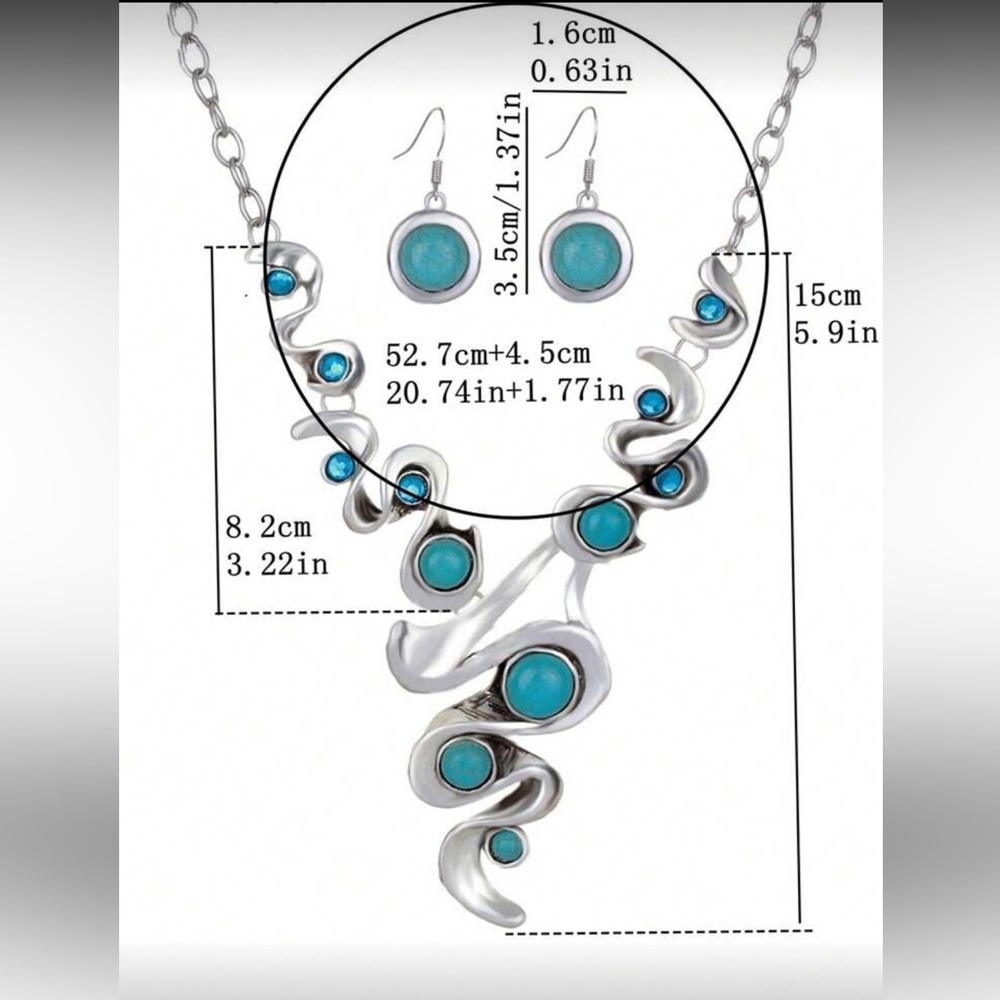 Petite Bohemian Jewelry Set - Silver and Turquoise Necklace and Earring Set - Picture 4 of 6
